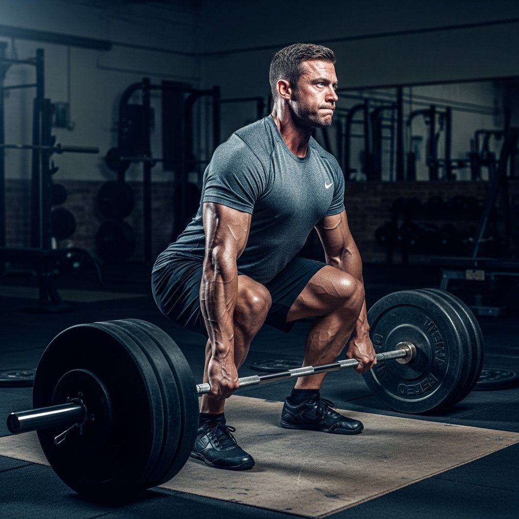 A man strength training in a gym