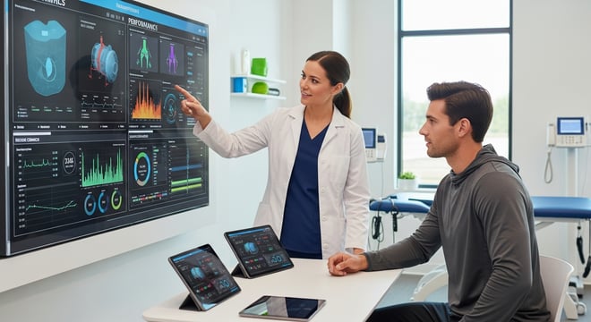 A doctor consulting with an athlete about performance