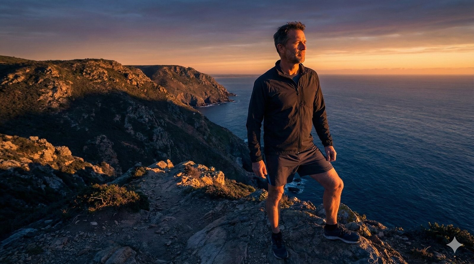 Man looking over coastline